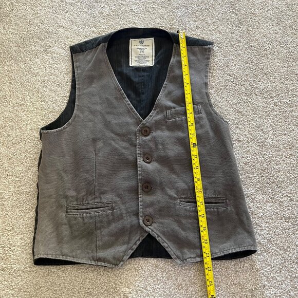Vintage Gray Whimsygoth Button Up Utility Vest with Striped Black Back Medium - Picture 8 of 9